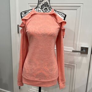 No Comment NY LA Cold shoulder ruffle top long sleeves Coral NWOT size M